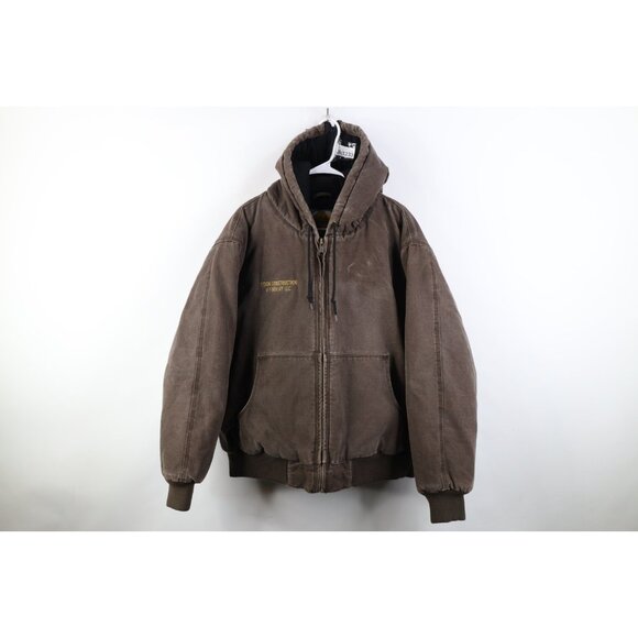 Vintage 90s Cabelas Mens XL Heavyweight Canvas Quilted Cape Hooded Jacket Brown